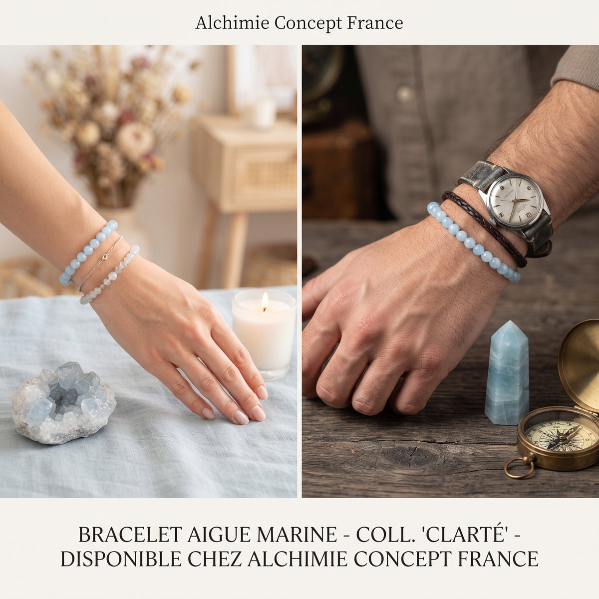 Bracelet Aigue-Marine Pierre Naturelle 6mm – Homme & Femme