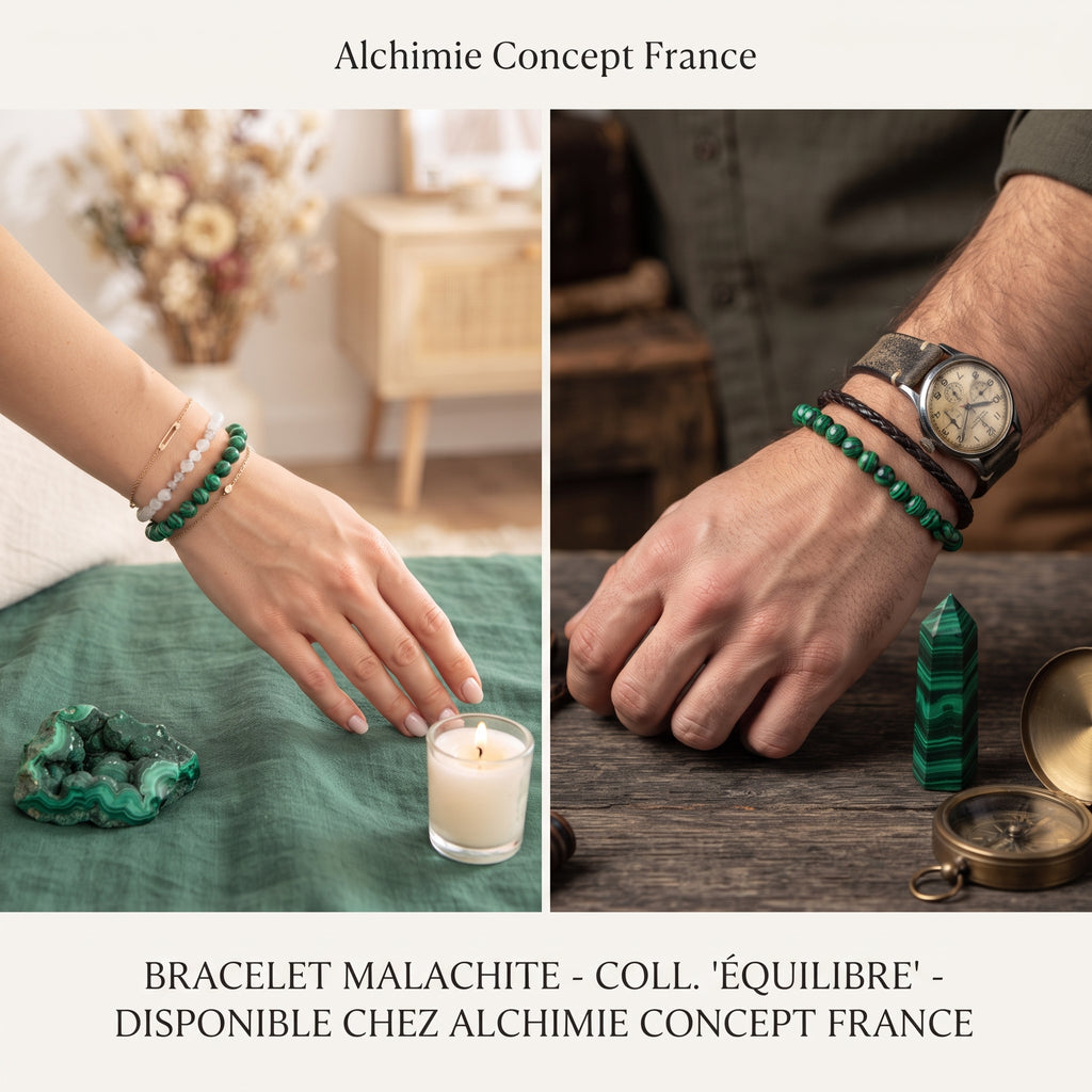 Bracelet Malachite Pierre Synthétique 10 mm – Élastique Unisexe