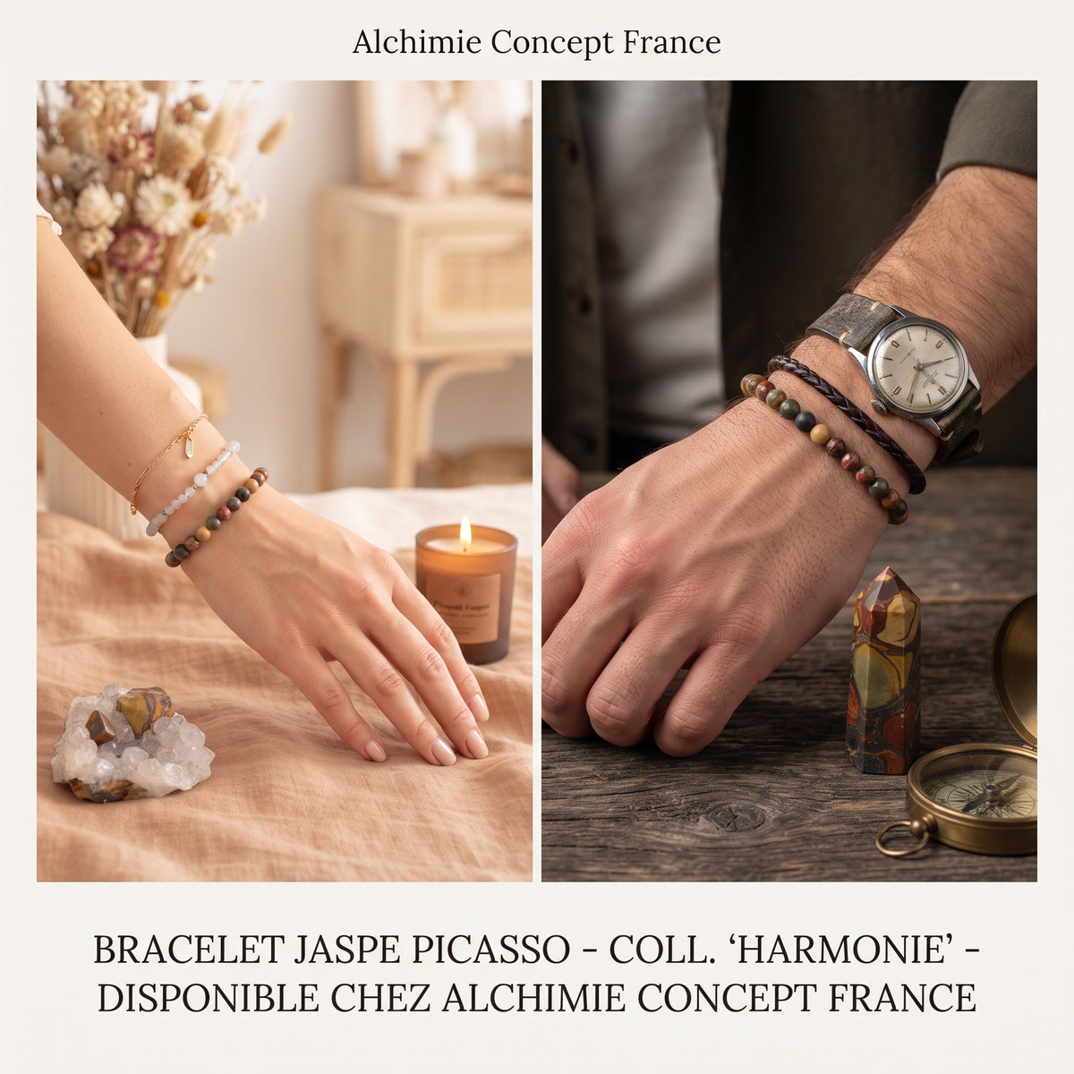 Bracelet Jaspe Picasso Pierre Naturelle 6mm – Homme & Femme