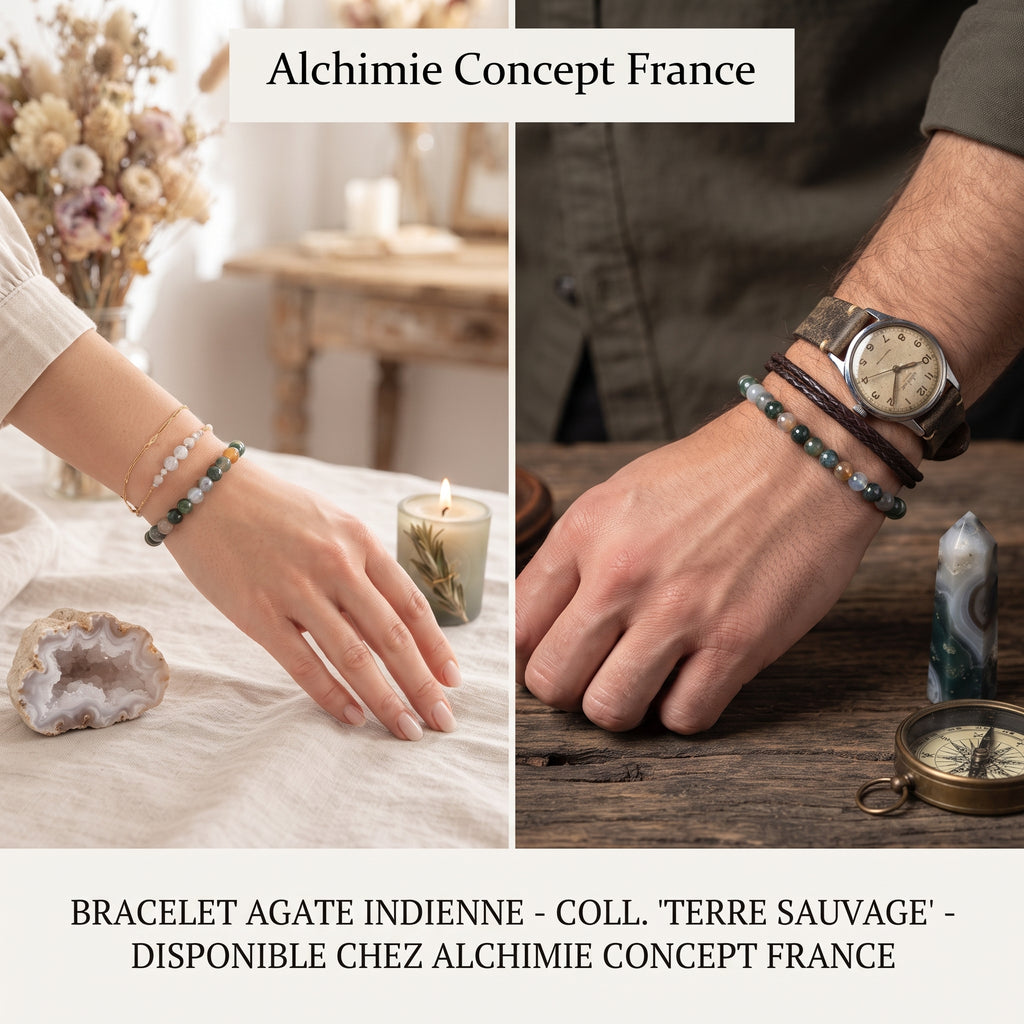 Bracelet Agate Indienne Pierre Naturelle 8 mm – Élastique Unisexe