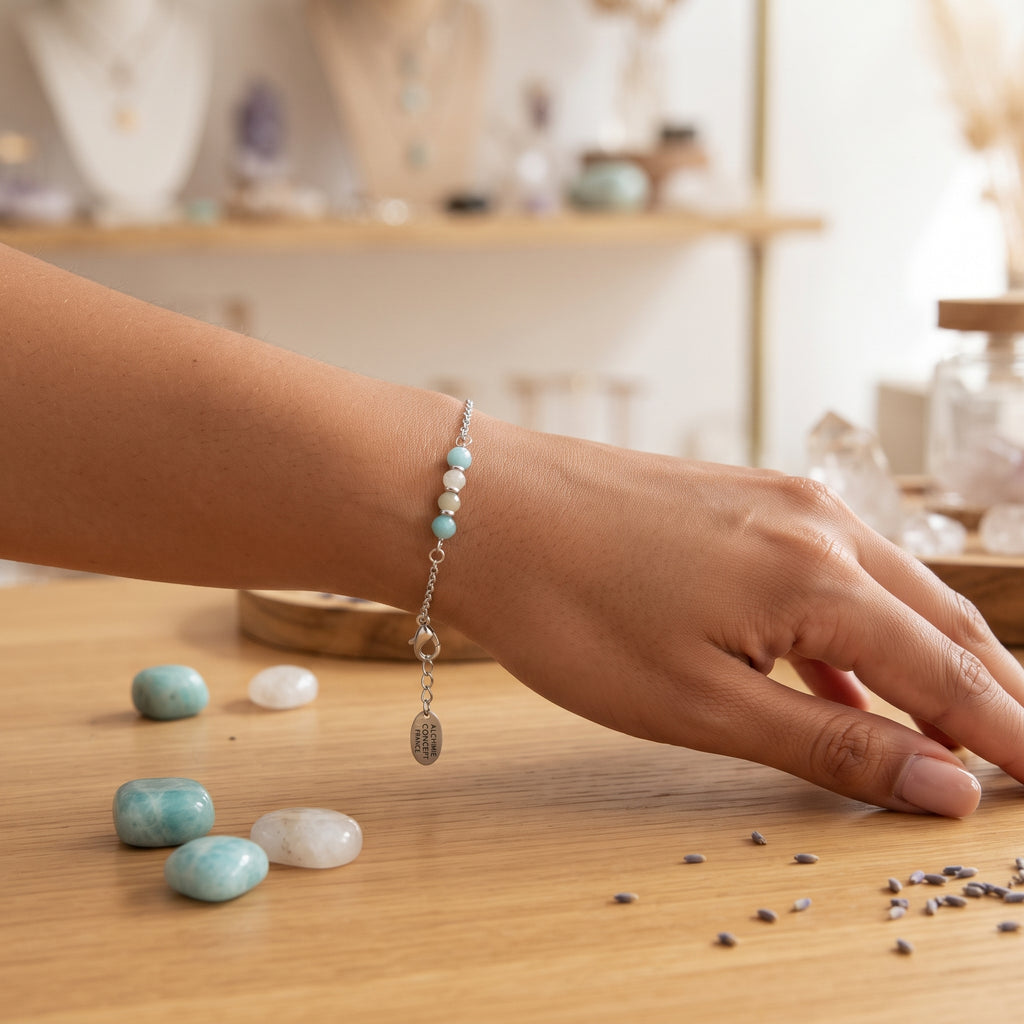 Bracelet Argenté Lignée de Pierres Minérales Gemme Double Teinte – Collection Ô NATUREL