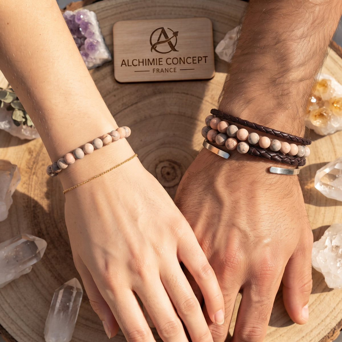 Bracelet Pierre Naturelle Jaspe Zébré Rose 10 mm – Homme & Femme