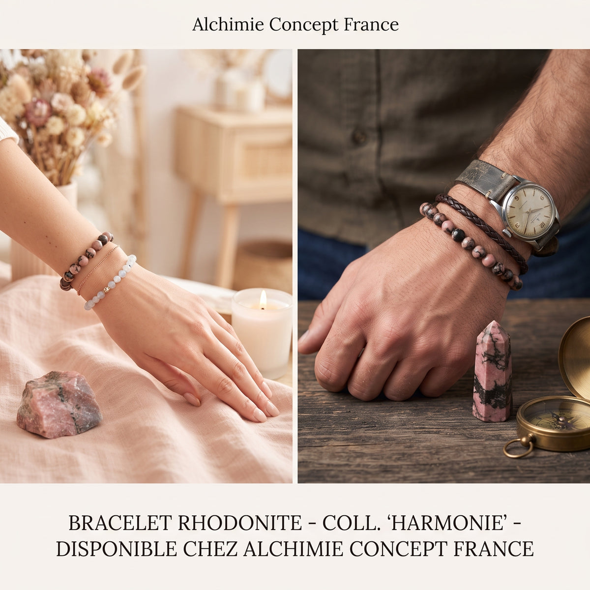 Bracelet Rhodonite – Pierre Naturelle 6mm – Homme & Femme