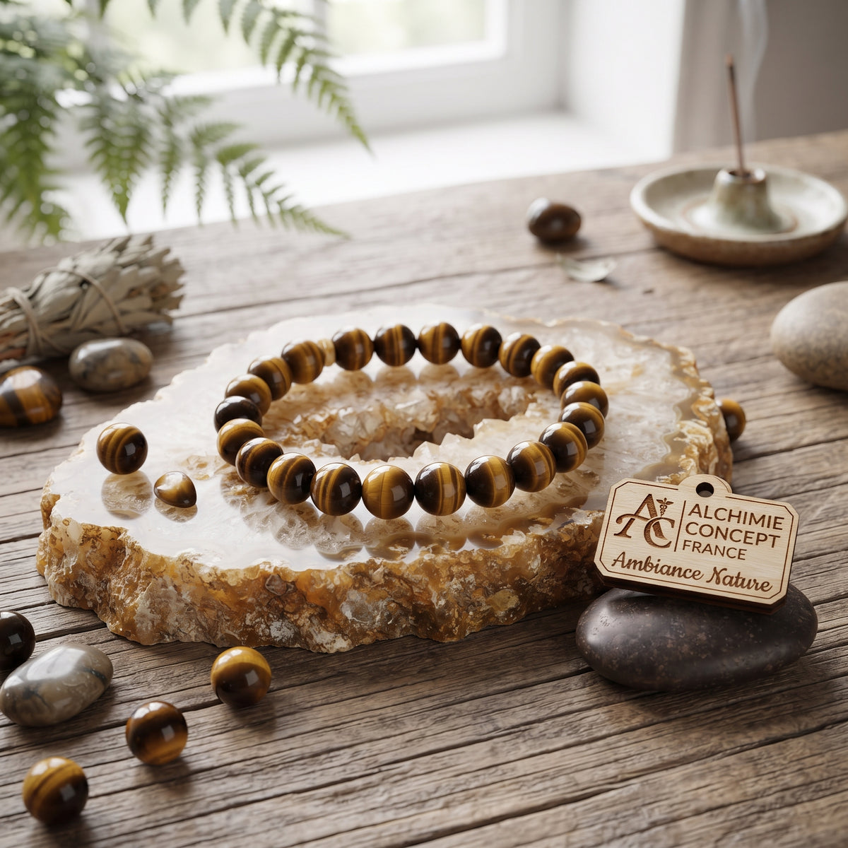 Bracelet Œil de Tigre Pierre Naturelle 10 mm – Élastique Unisexe