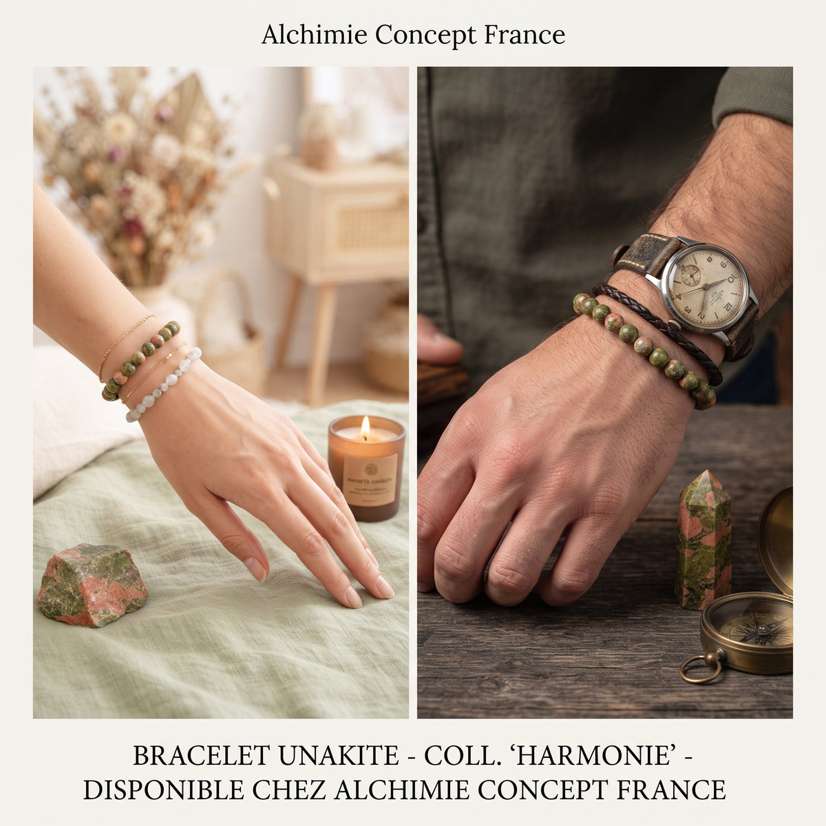 Bracelet Unakite Pierre Naturelle 8 mm – Élastique Unisexe