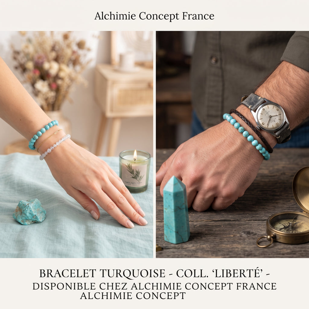 Bracelet Turquoise Pierre Naturelle 10 mm – Élastique Unisexe