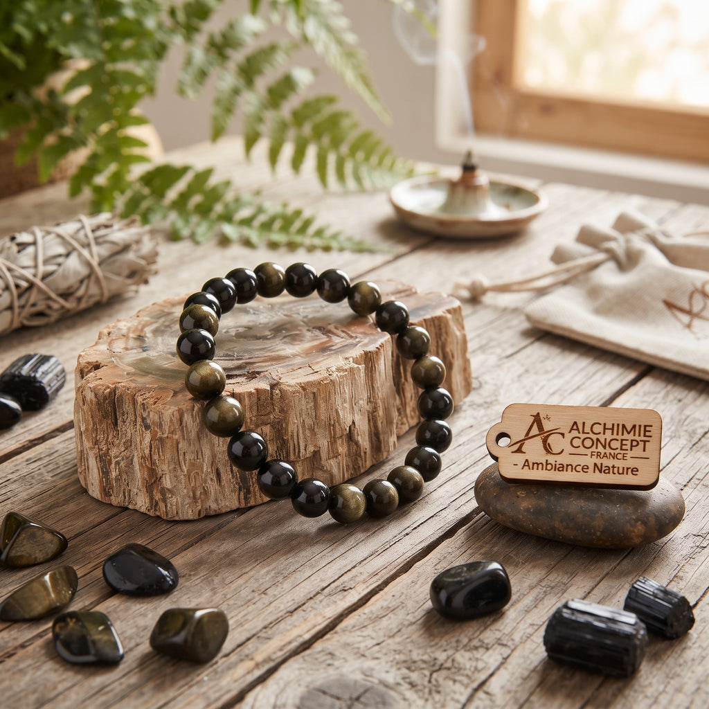 Bracelet Obsidienne Pierre Naturelle 8 mm – Élastique Unisexe