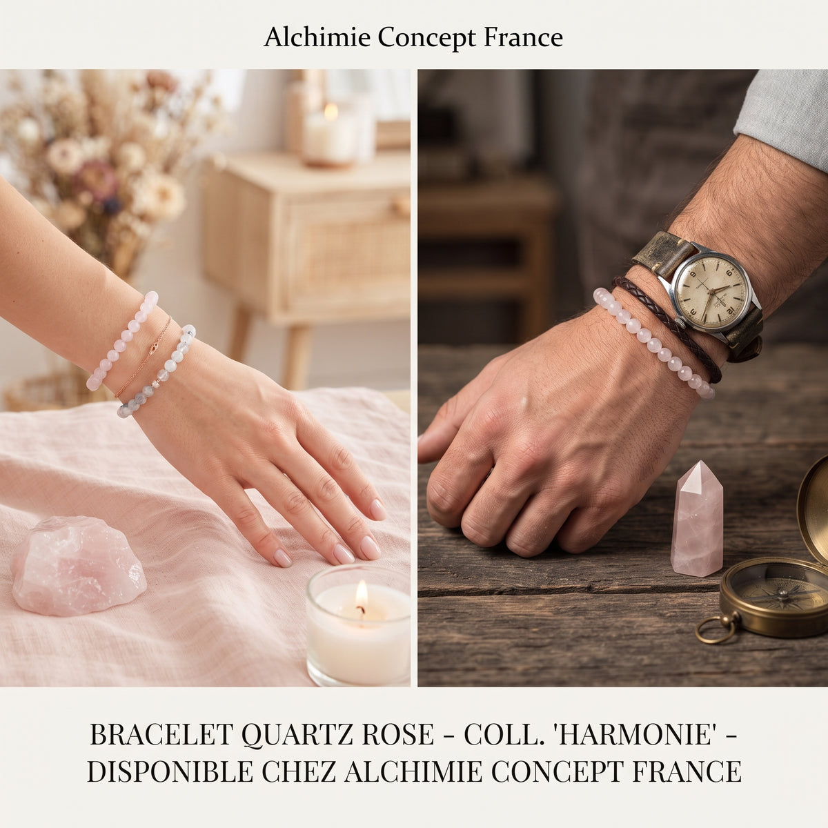 Bracelet Quartz Rose – Pierre Naturelle 6mm – Homme & Femme