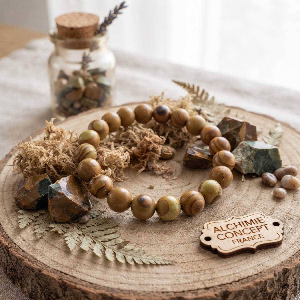 Bracelet Pierres Naturelles – Dentelle de Bois 8 mm
