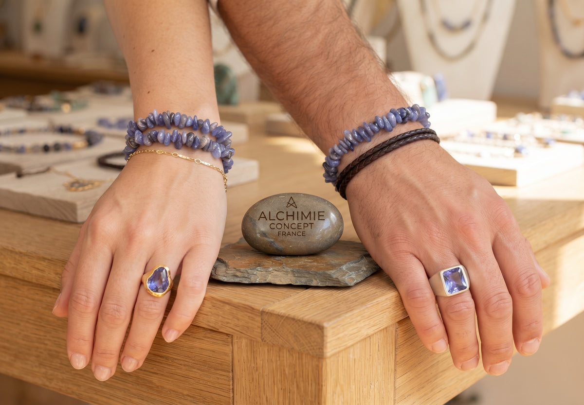 Bracelet Tanzanite Baroque – Pierre Rare Bleu-Violet, Taille Universelle