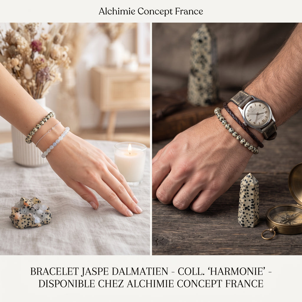 Bracelet Jaspe Dalmatien Pierre Naturelle 10 mm – Élastique Unisexe