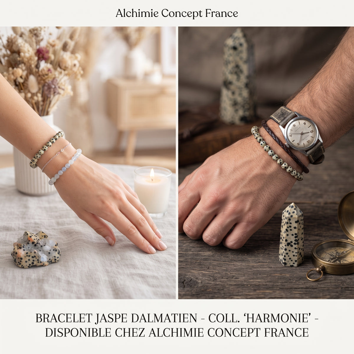 Bracelet Jaspe Dalmatien Pierre Naturelle 10 mm – Élastique Unisexe