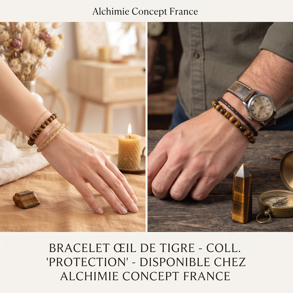 Bracelet Œil de Tigre Pierre Naturelle 10 mm – Élastique Unisexe