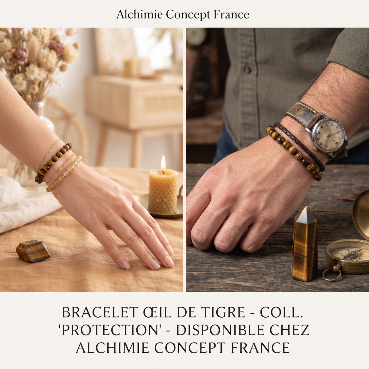 Bracelet Œil de Tigre Pierre Naturelle 10 mm – Élastique Unisexe