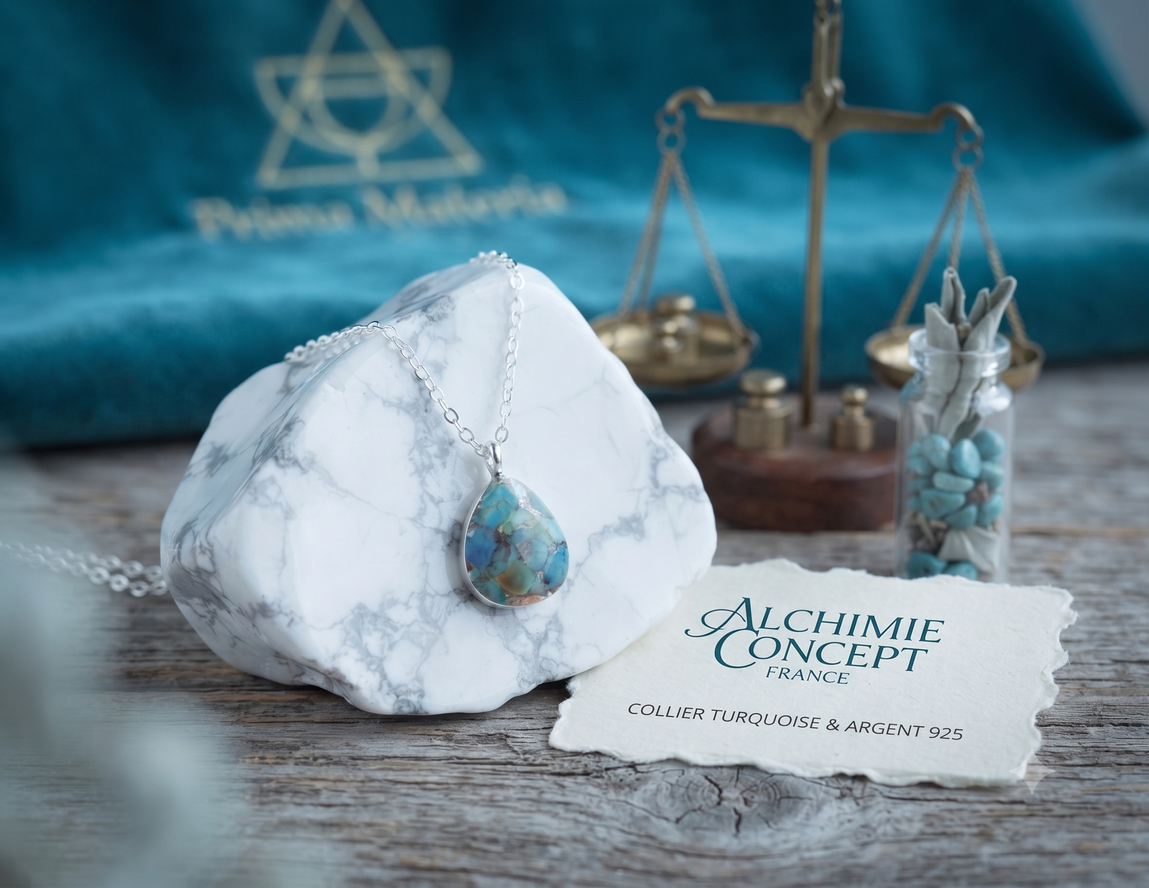 ✨ Collier Turquoise Goutte | Argent 925 Poinçon Certifié | Pierre Naturelle Sagesse & Sérénité