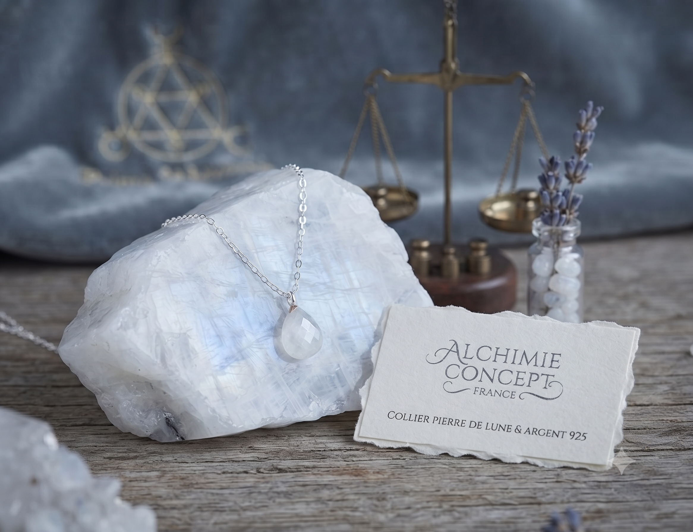 ✨ Collier Pierre de Lune Goutte | Argent 925 Poinçon Certifié | Moonstone Féminité & Intuition
