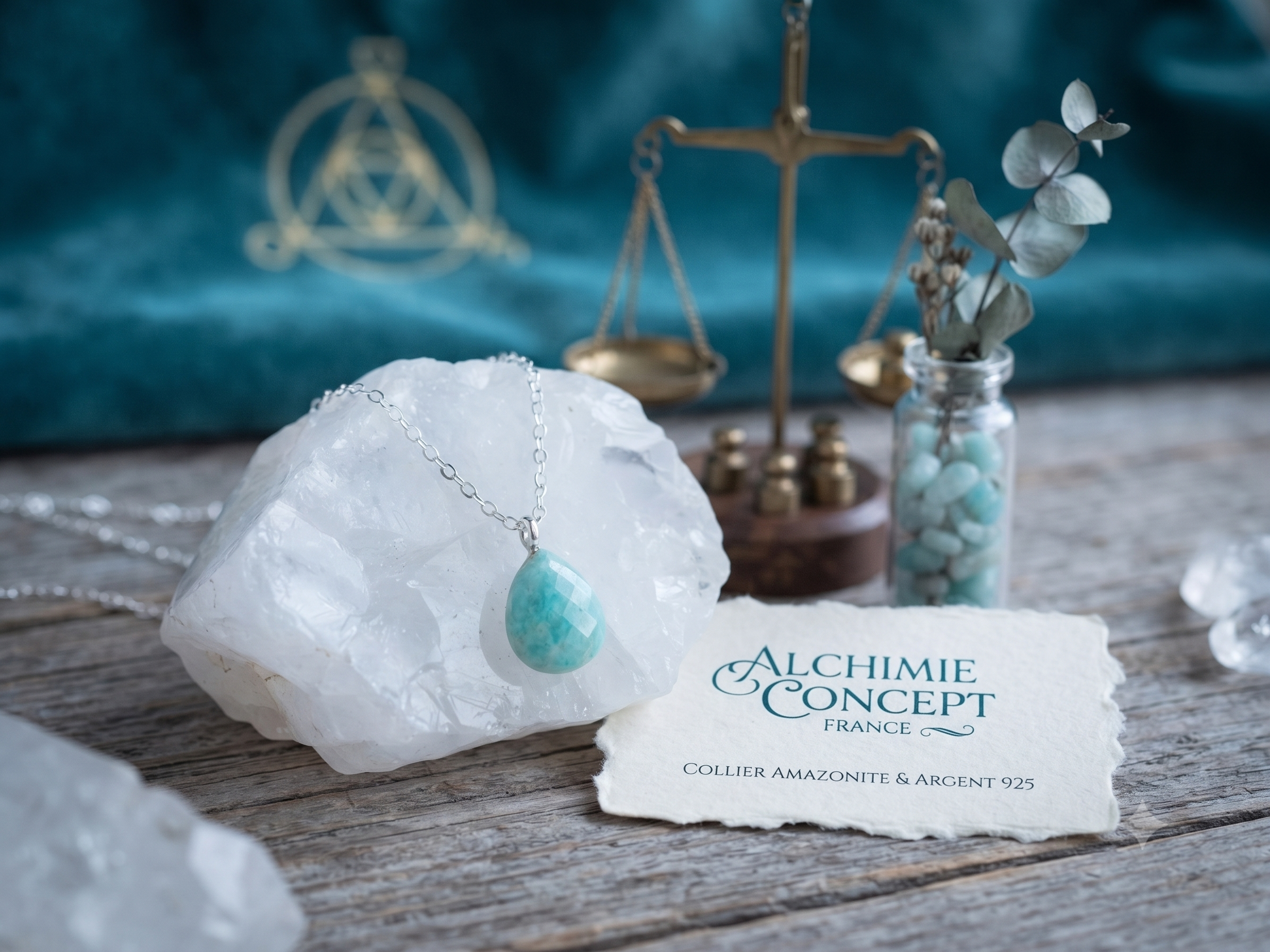 ✨ Collier Amazonite Goutte | Argent 925 Poinçon Certifié | Pierre Naturelle Équilibre & Authenticité