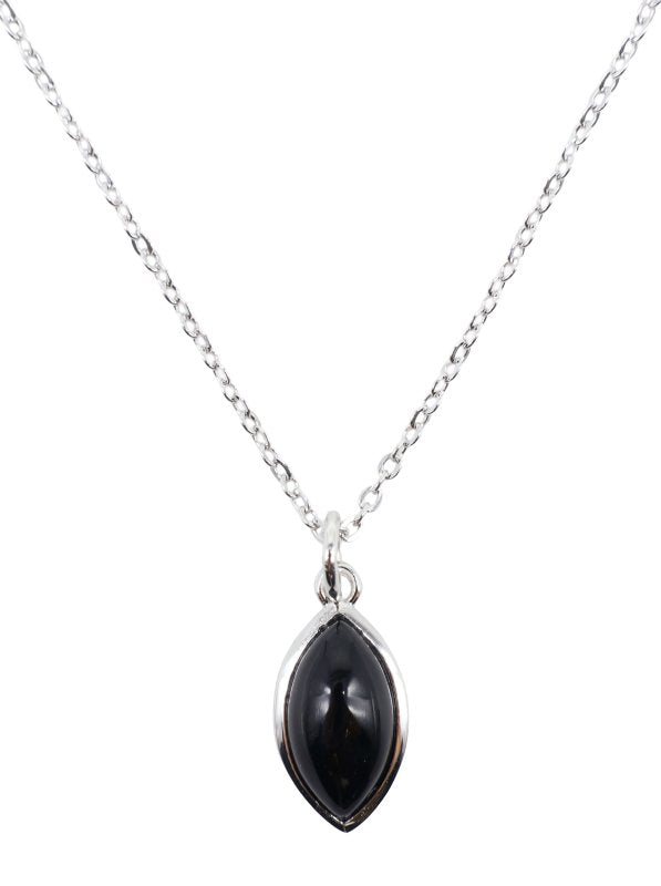 ✨ Collier Argent 925 Poinçon | Larme Argentée – Onyx Noir Naturel – Protection, Ancrage & Élégance Sombre