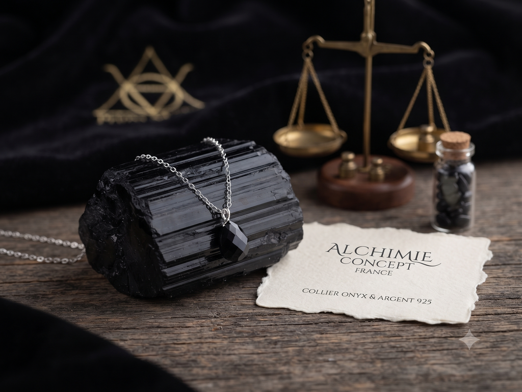 ✨ Collier Onyx Noir Goutte | Argent 925 Poinçon Certifié | Pierre Naturelle Force & Élégance Sombre