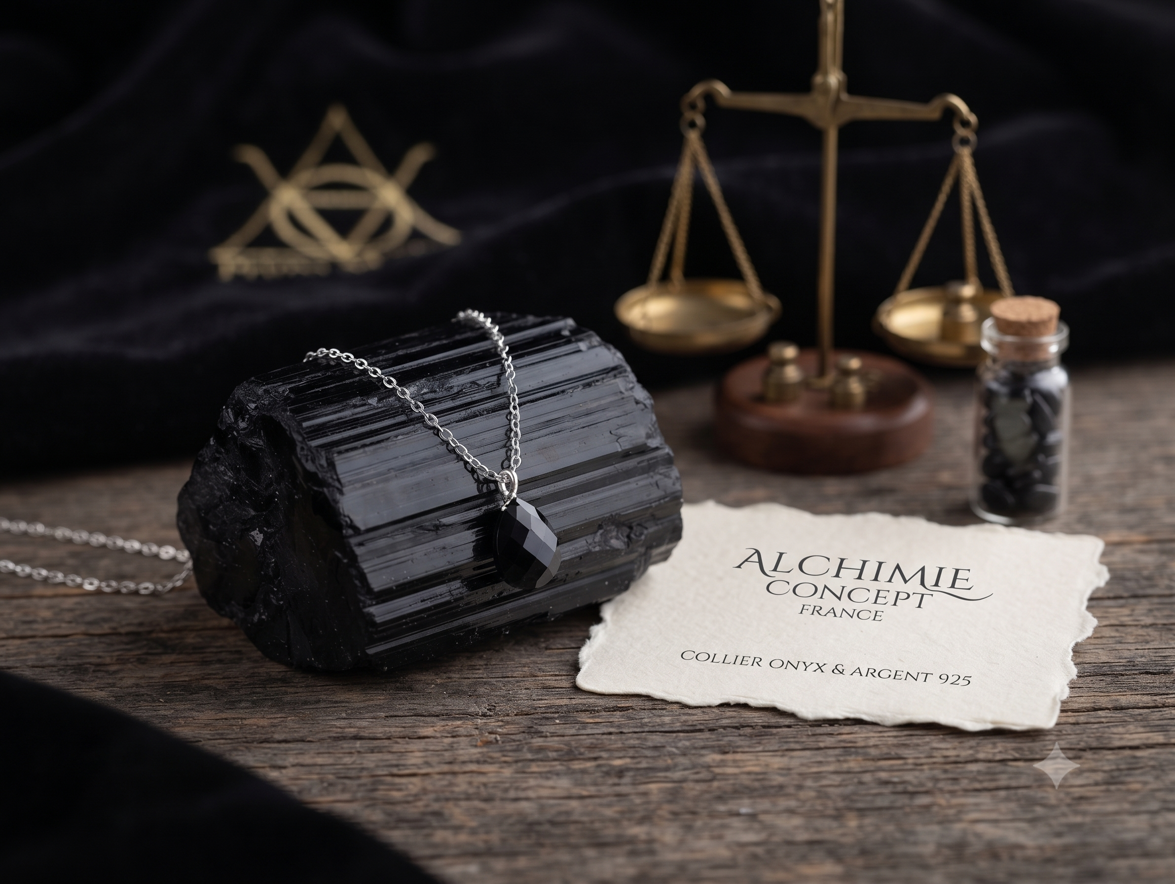 ✨ Collier Onyx Noir Goutte | Argent 925 Poinçon Certifié | Pierre Naturelle Force & Élégance Sombre
