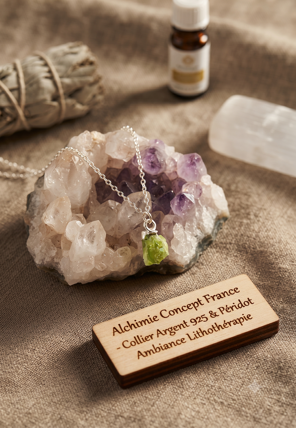 ✨ Collier Argent 925 Poinçon | Cristal Sauvage – Péridot Naturel – Renouveau, Optimisme & Éclat Vert Olive