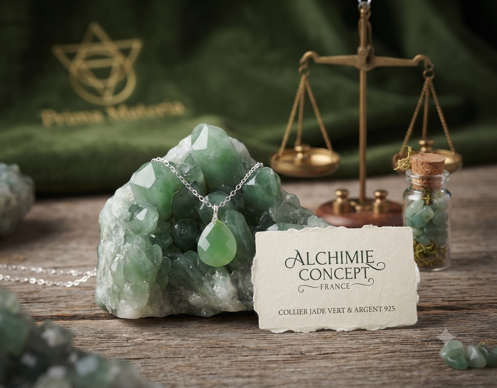 ✨ Collier Jade Vert Goutte | Argent 925 Poinçon Certifié | Pierre Naturelle Prospérité & Harmonie