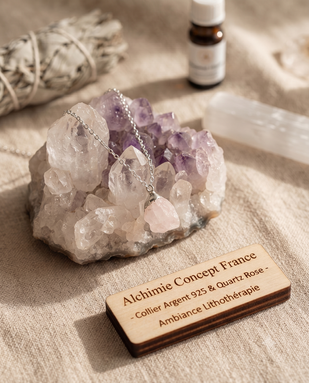 ✨ Collier Argent 925 Poinçon | Cristal Sauvage – Quartz Rose Naturel Brut – Amour, Douceur & Équilibre Émotionnel