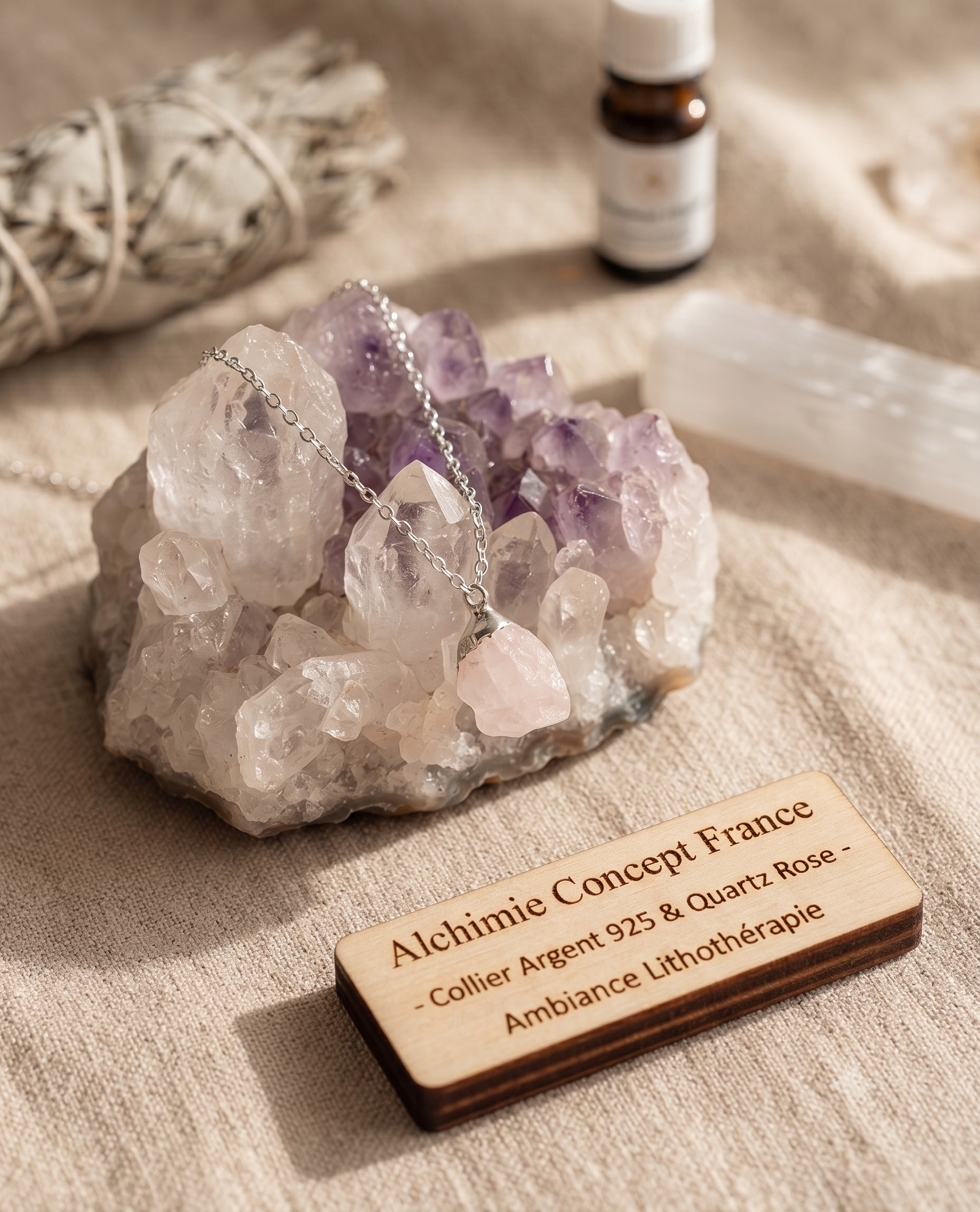 ✨ Collier Argent 925 Poinçon | Cristal Sauvage – Quartz Rose Naturel Brut – Amour, Douceur & Équilibre Émotionnel