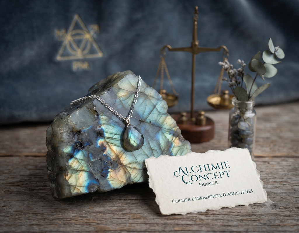 ✨ Collier Labradorite Goutte | Argent 925 Poinçon Certifié | Pierre Naturelle Irisée Transformation
