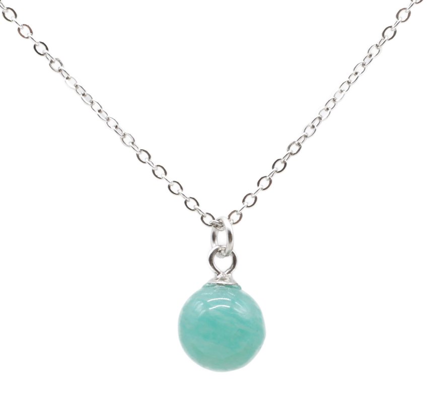 ✨ Collier Argent 925 Poinçon | Amazonite Naturelle Boule – Sérénité, Équilibre & Douceur Tropicale