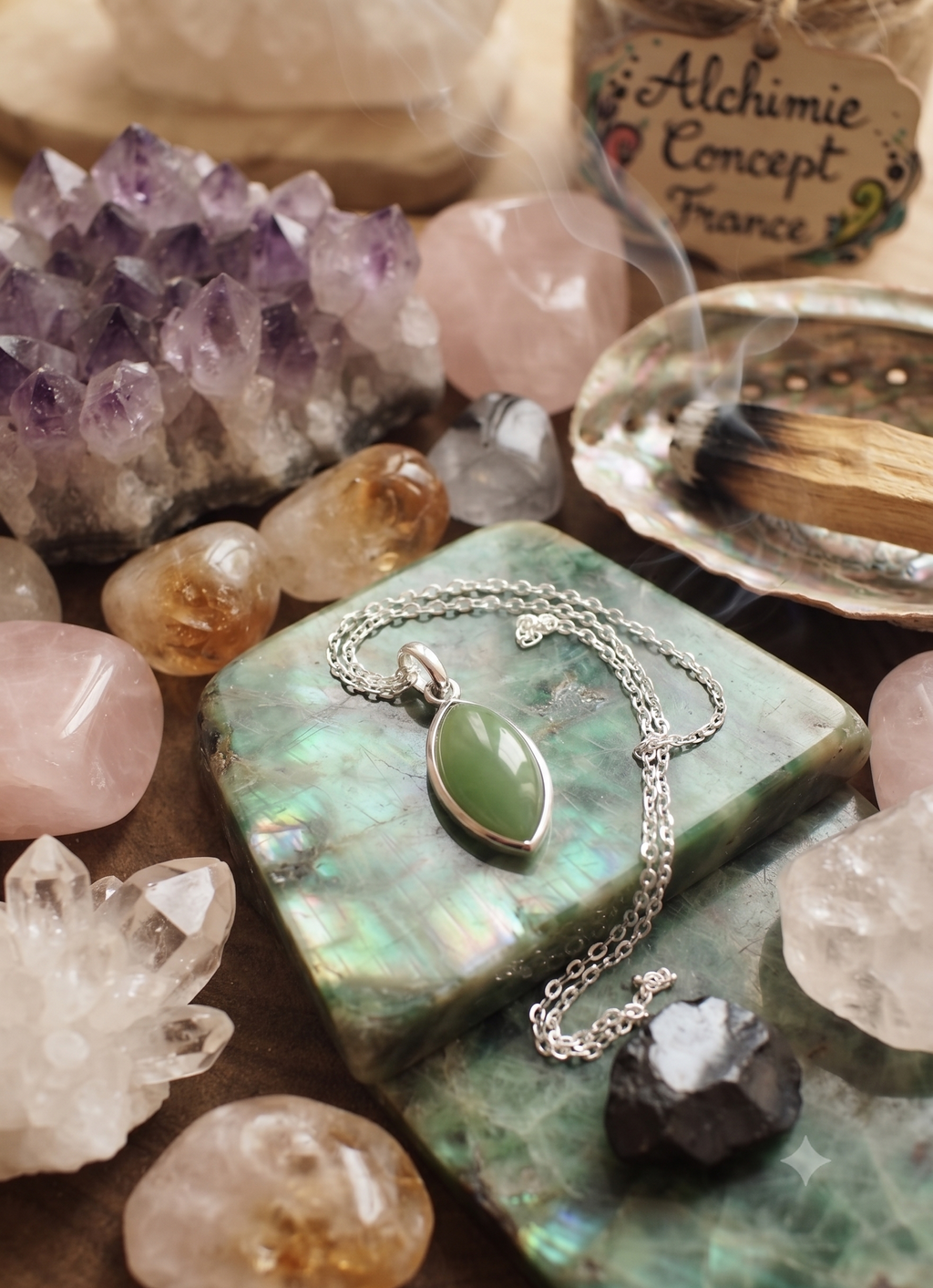✨ Collier Jade Vert Larme | Argent 925 Poinçon Certifié | Pierre Naturelle Porte-Bonheur