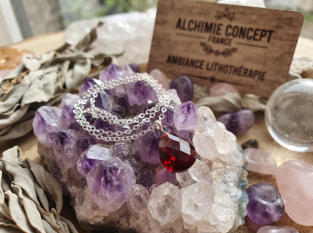 ✨ Collier Argent 925 Poinçon | Grenat Naturel Boule – Passion Ardente, Vitalité & Élégance Sensuelle