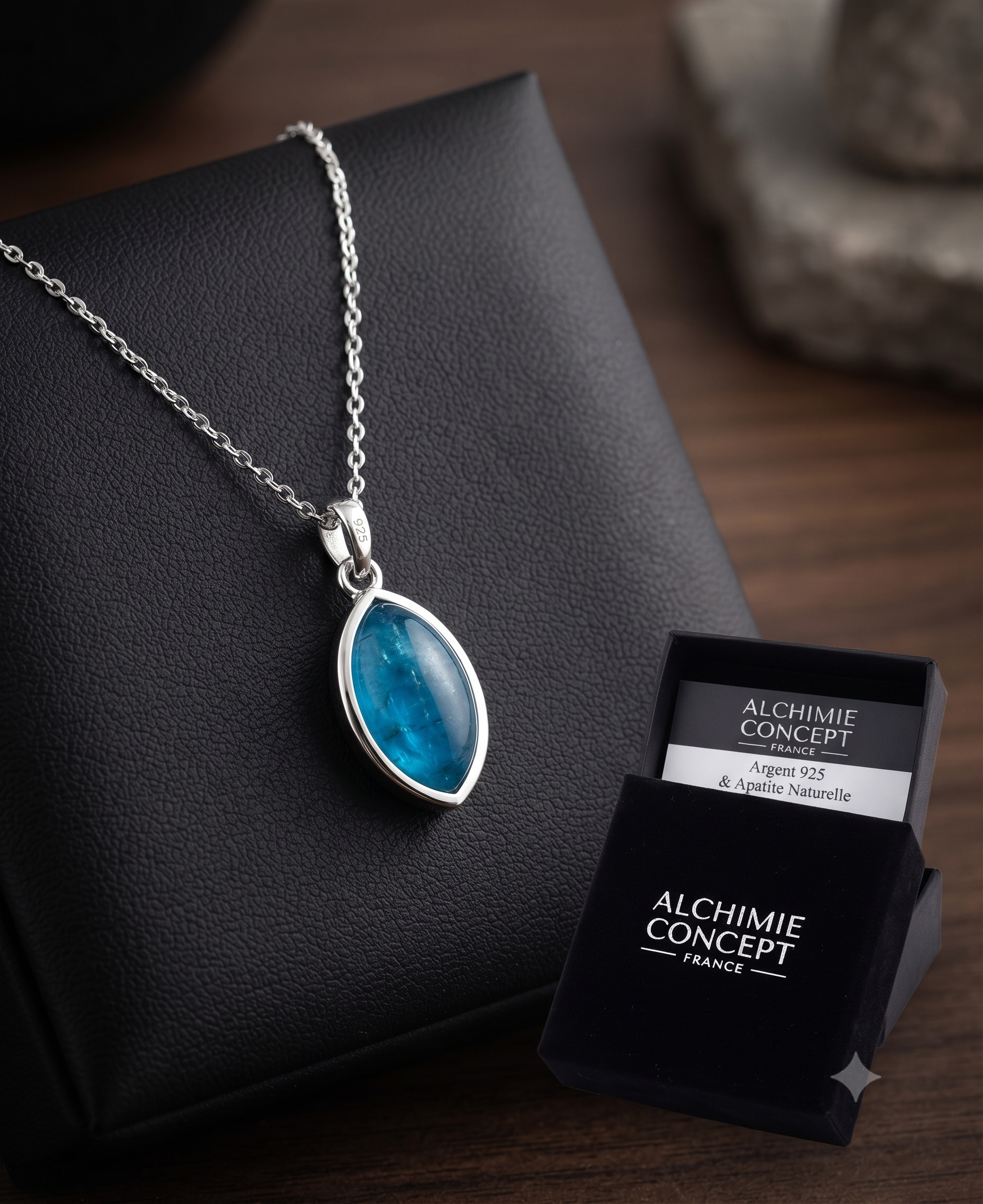✨ Collier Apatite Larme | Argent 925 Poinçon Certifié | Pierre Naturelle Motivation & Créativité