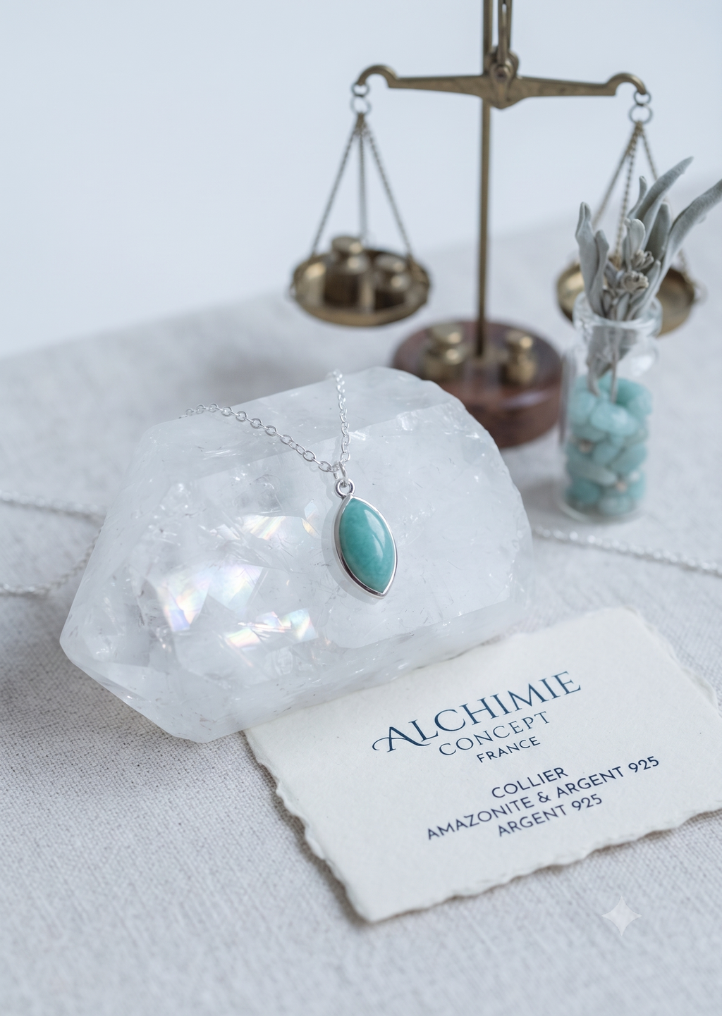 ✨ Collier Amazonite Larme | Argent 925 Poinçon Certifié | Pierre Naturelle Vérité & Harmonie