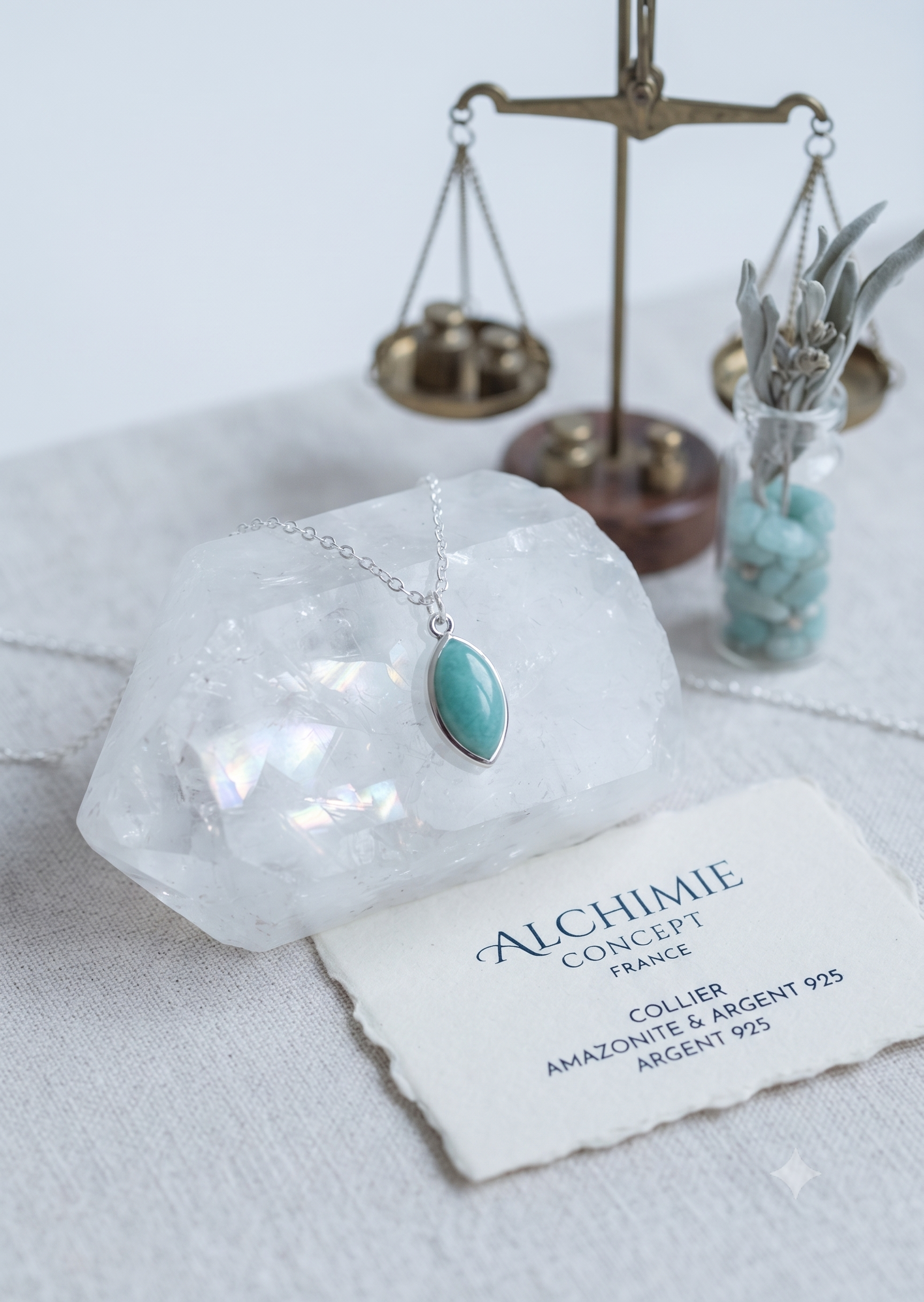 ✨ Collier Amazonite Larme | Argent 925 Poinçon Certifié | Pierre Naturelle Vérité & Harmonie