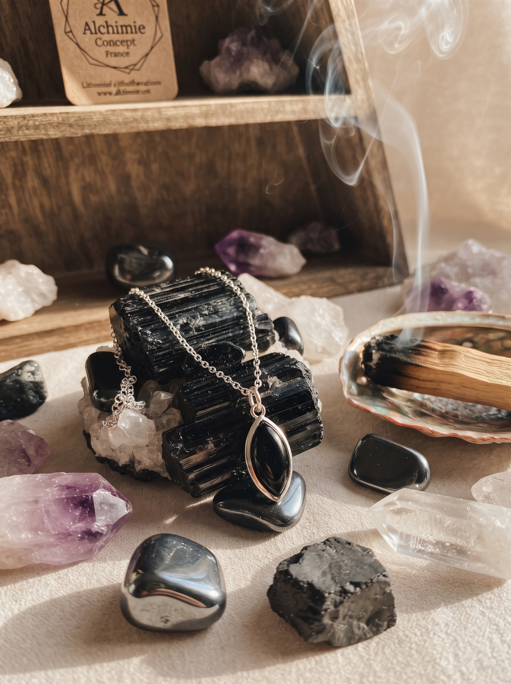 ✨ Collier Argent 925 Poinçon | Larme Argentée – Onyx Noir Naturel – Protection, Ancrage & Élégance Sombre