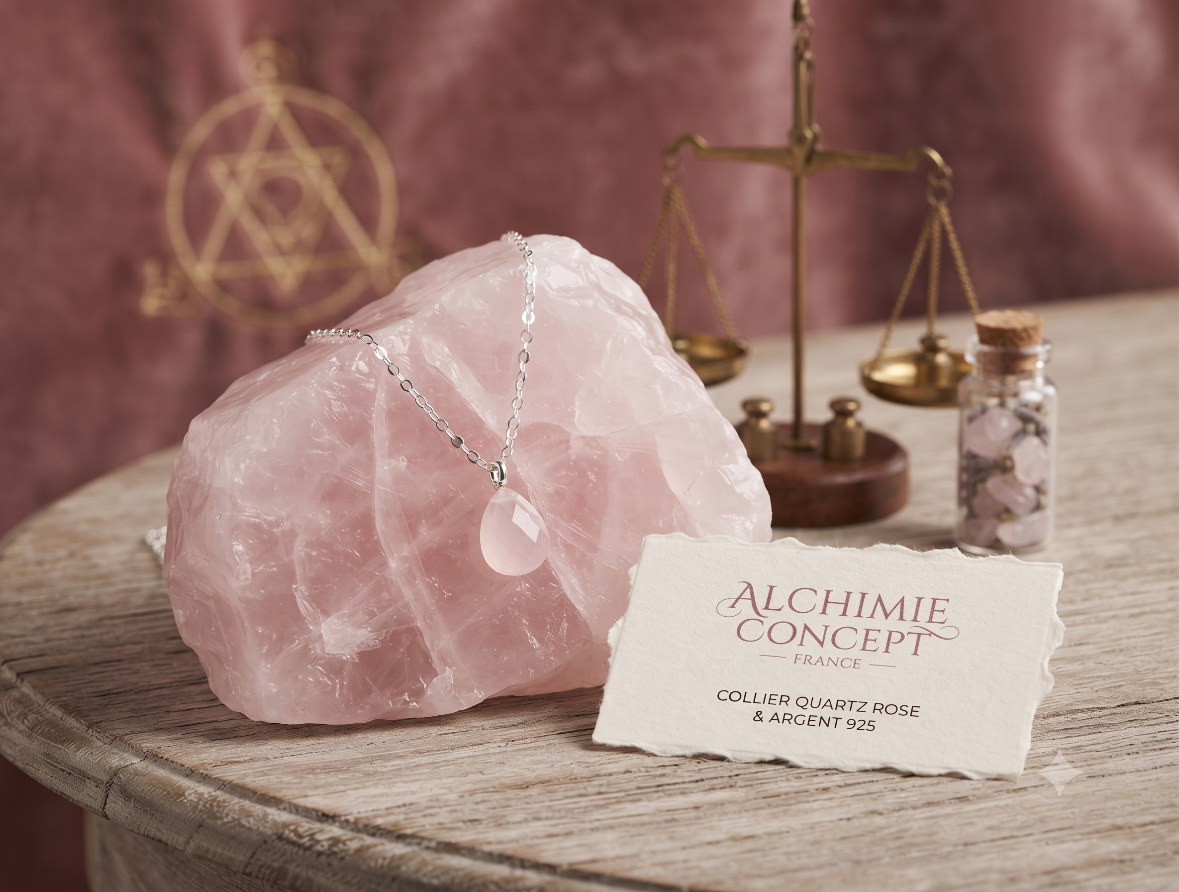 ✨ Collier Quartz Rose Goutte | Argent 925 Poinçon Certifié | Pierre Naturelle Amour & Douceur