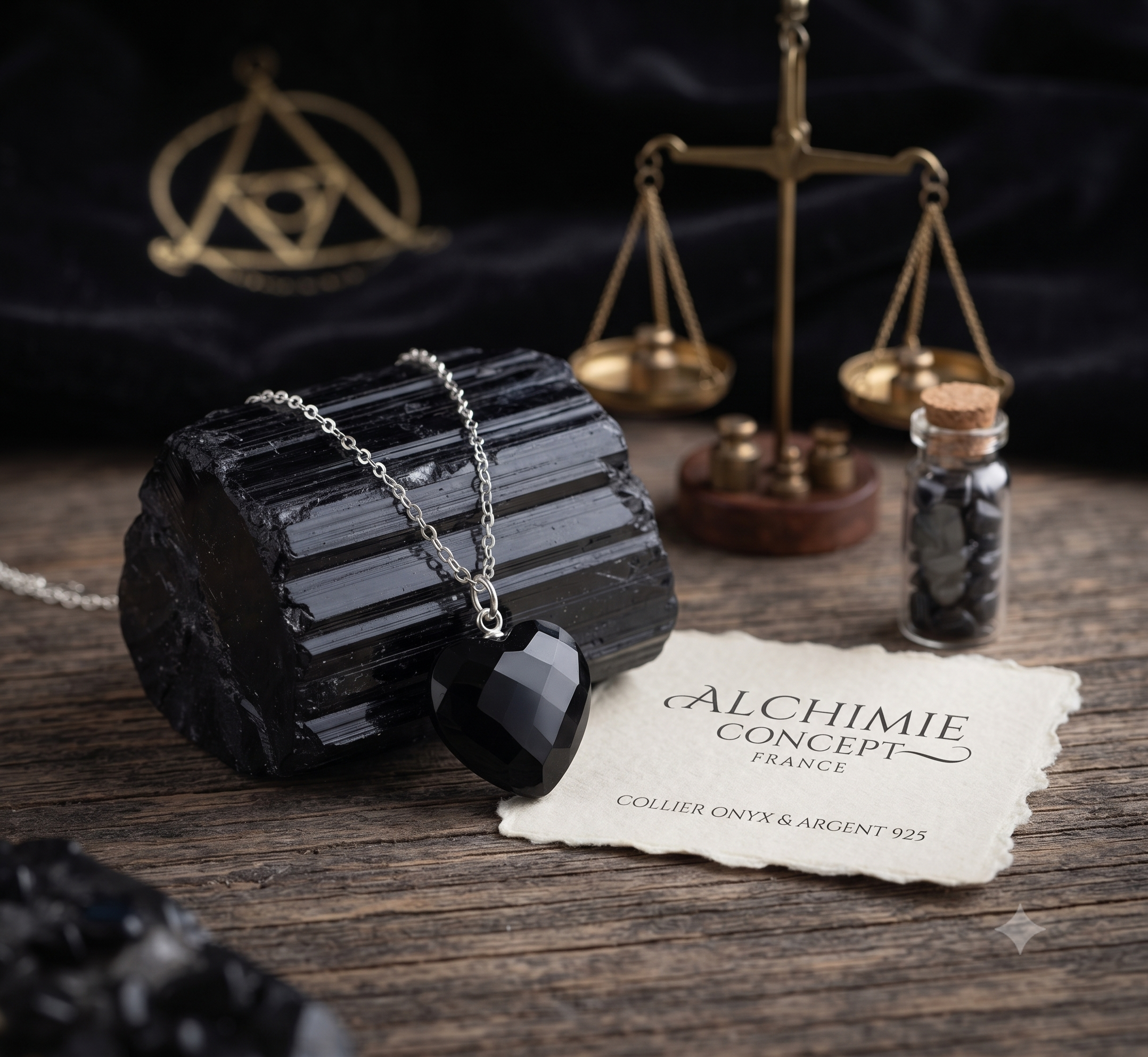 ✨ Collier Onyx Noir Cœur | Argent 925 Poinçon Certifié | Pierre Naturelle Protection & Élégance