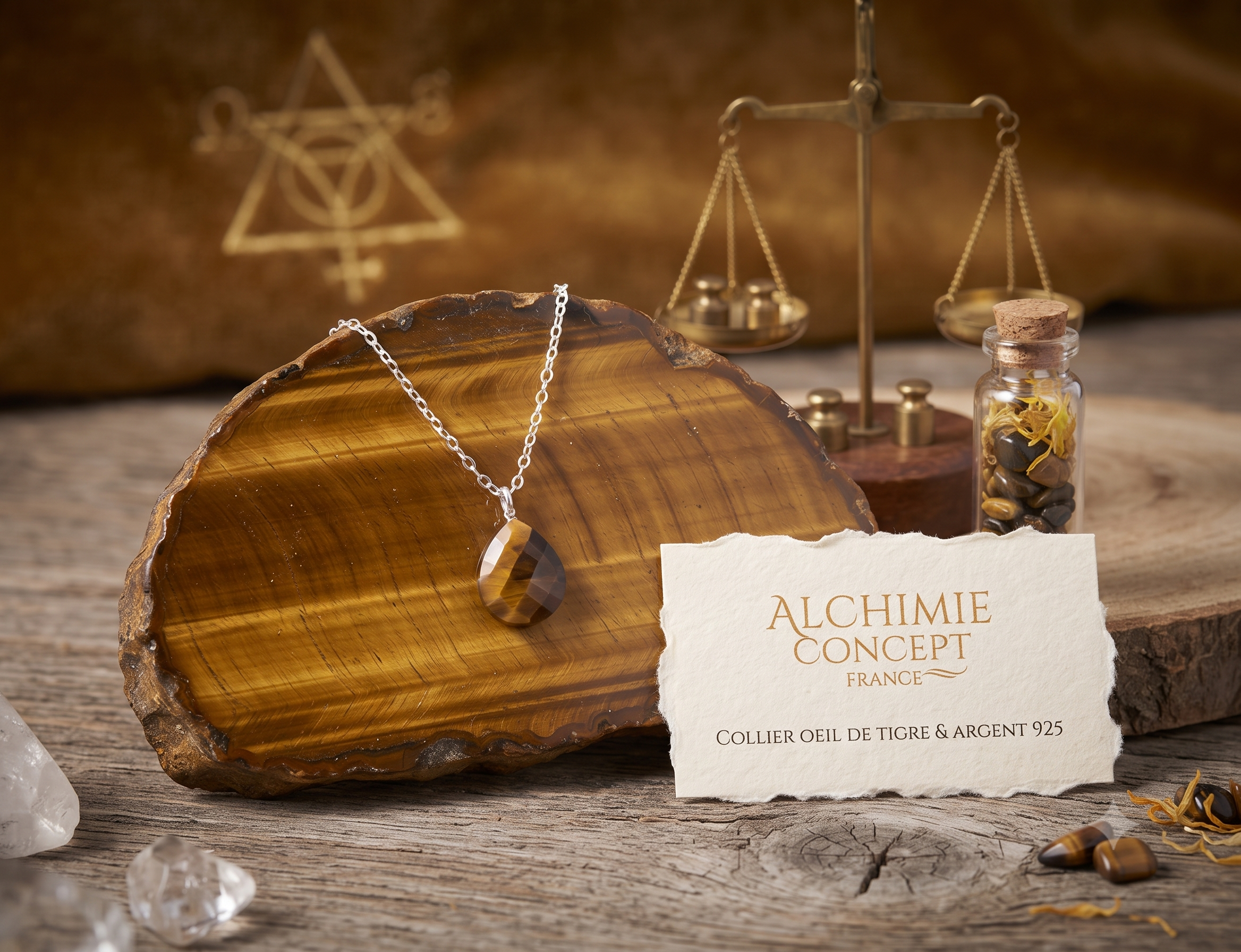 ✨ Collier Œil de Tigre Goutte | Argent 925 Poinçon Certifié | Pierre Naturelle Courage & Protection