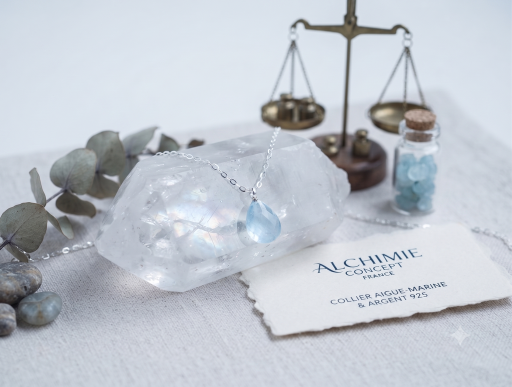 ✨ Collier Aigue-Marine Goutte | Argent 925 Poinçon Certifié | Pierre Naturelle Sérénité & Clarté