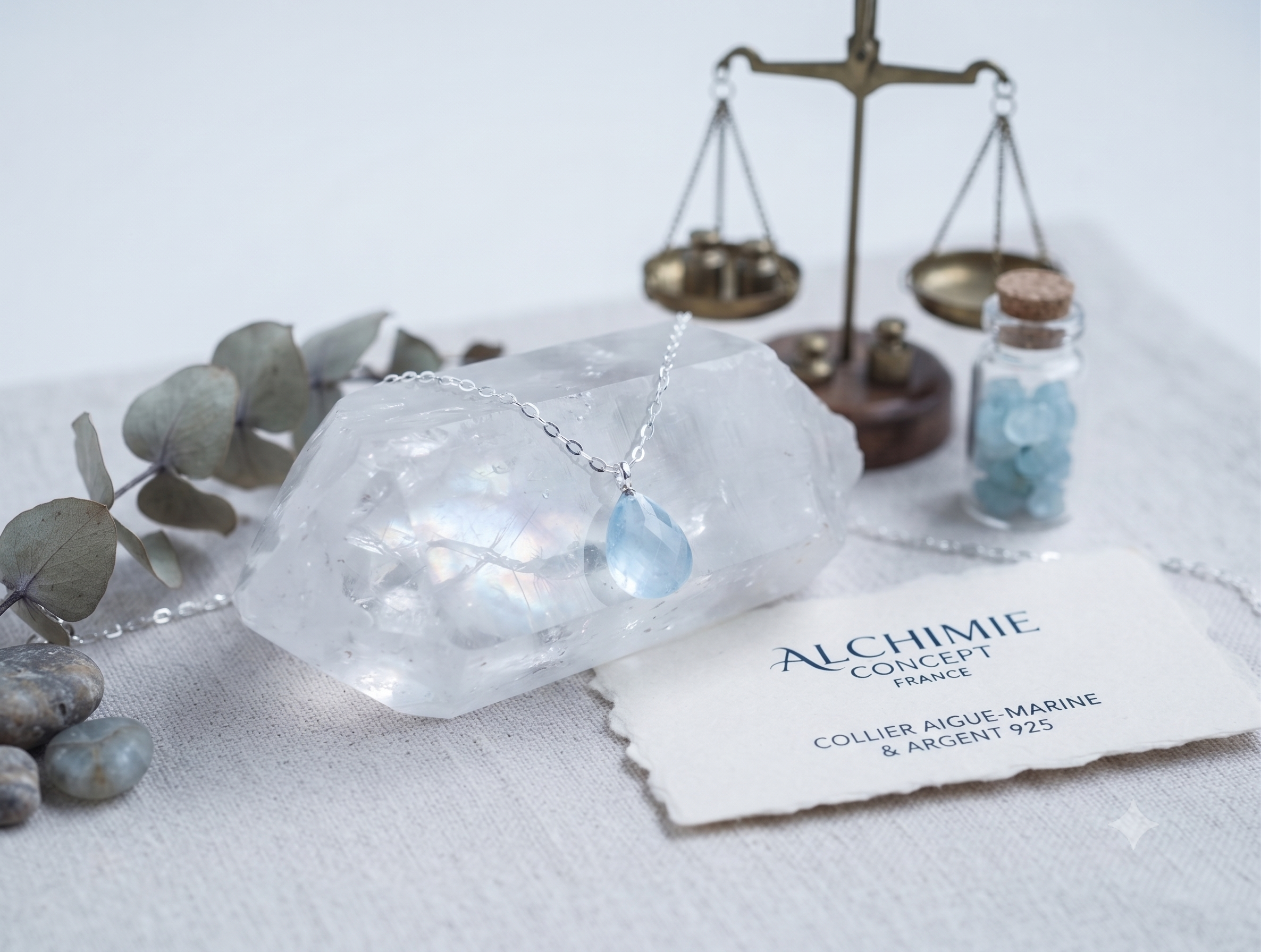 ✨ Collier Aigue-Marine Goutte | Argent 925 Poinçon Certifié | Pierre Naturelle Sérénité & Clarté