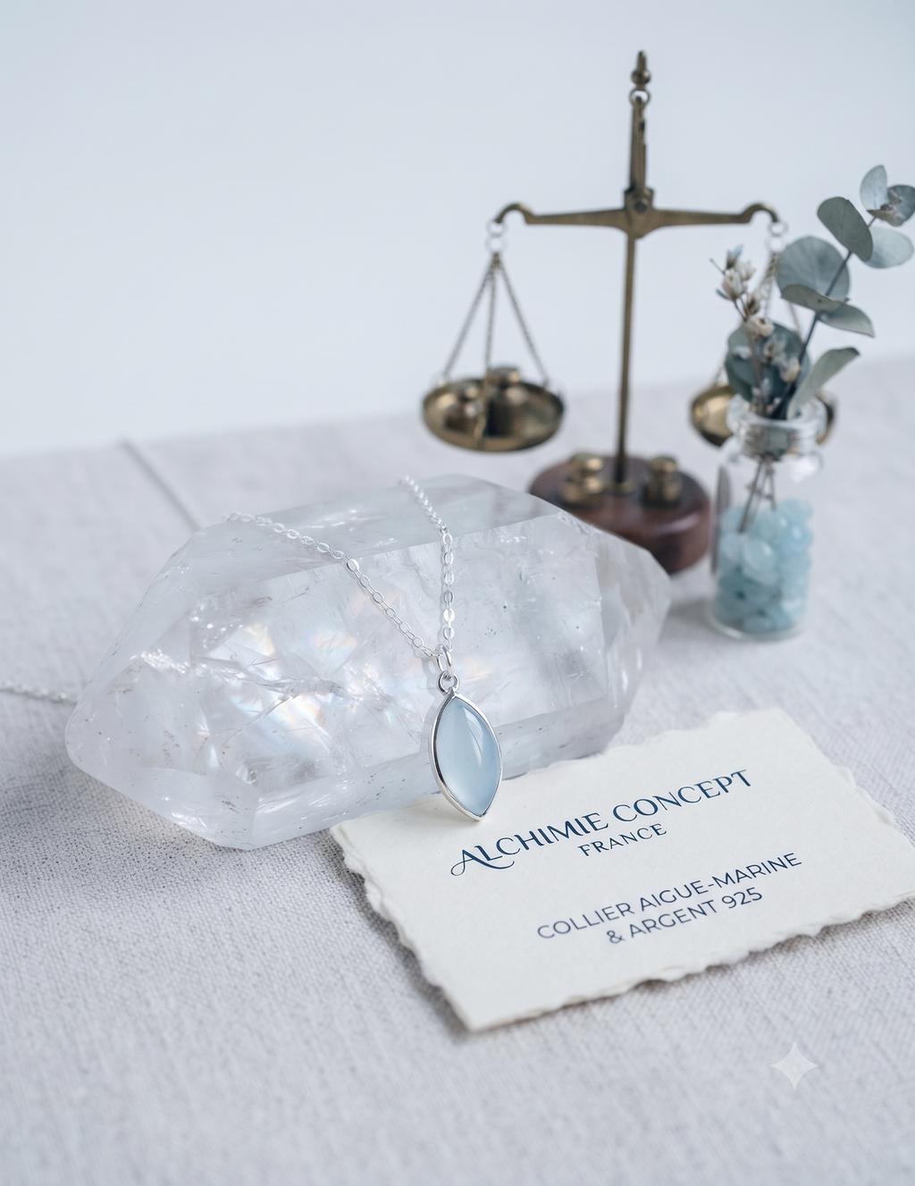 ✨ Collier Aigue-Marine Larme | Argent 925 Poinçon Certifié | Pierre Naturelle Sérénité & Clarté