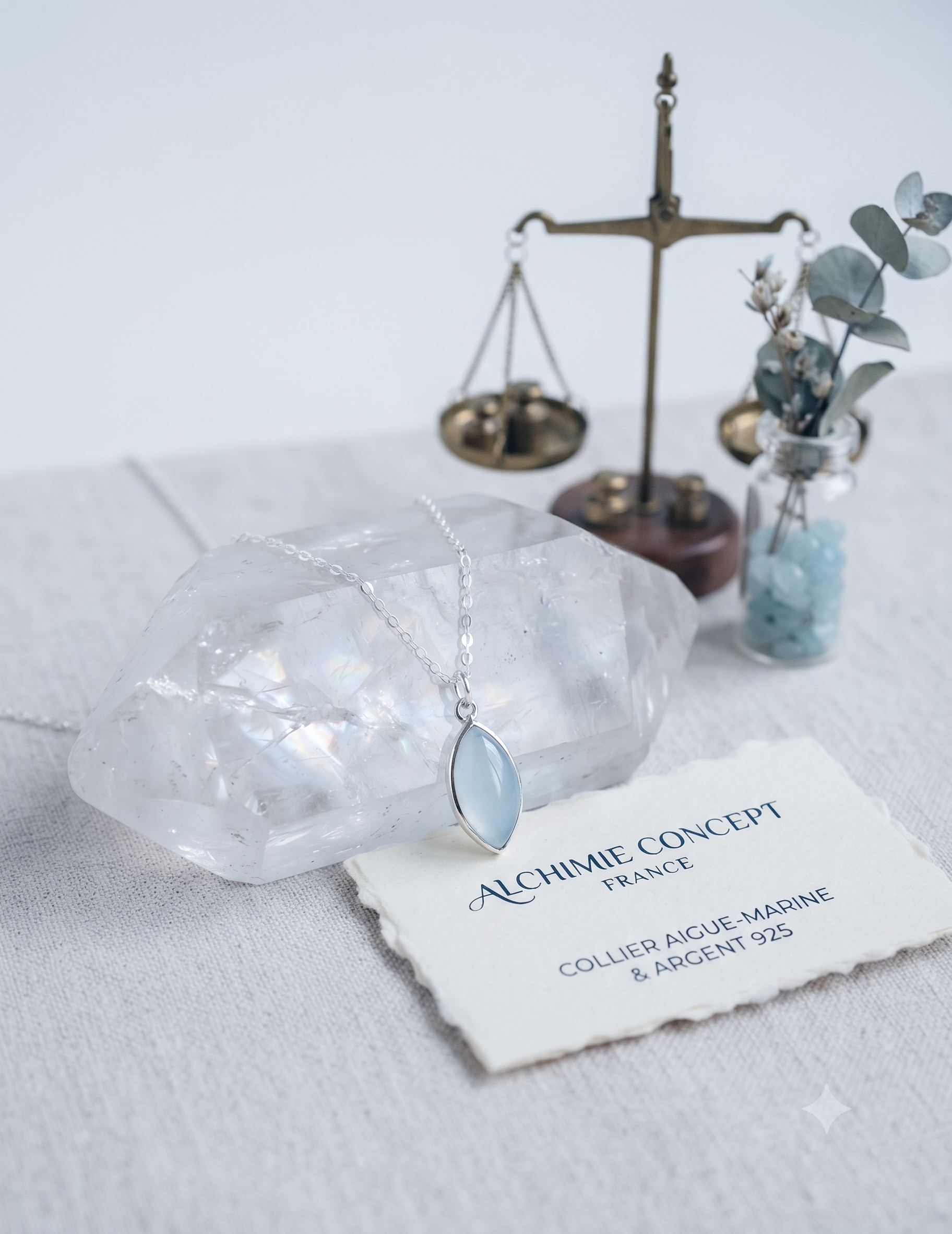 ✨ Collier Aigue-Marine Larme | Argent 925 Poinçon Certifié | Pierre Naturelle Sérénité & Clarté