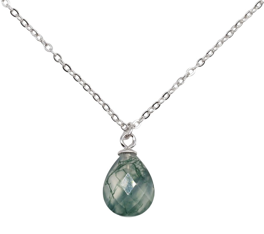 ✨ Collier Argent 925 Poinçon | Agate Mousse Naturelle Taille Goutte – Croissance, Équilibre & Connexion à la Nature