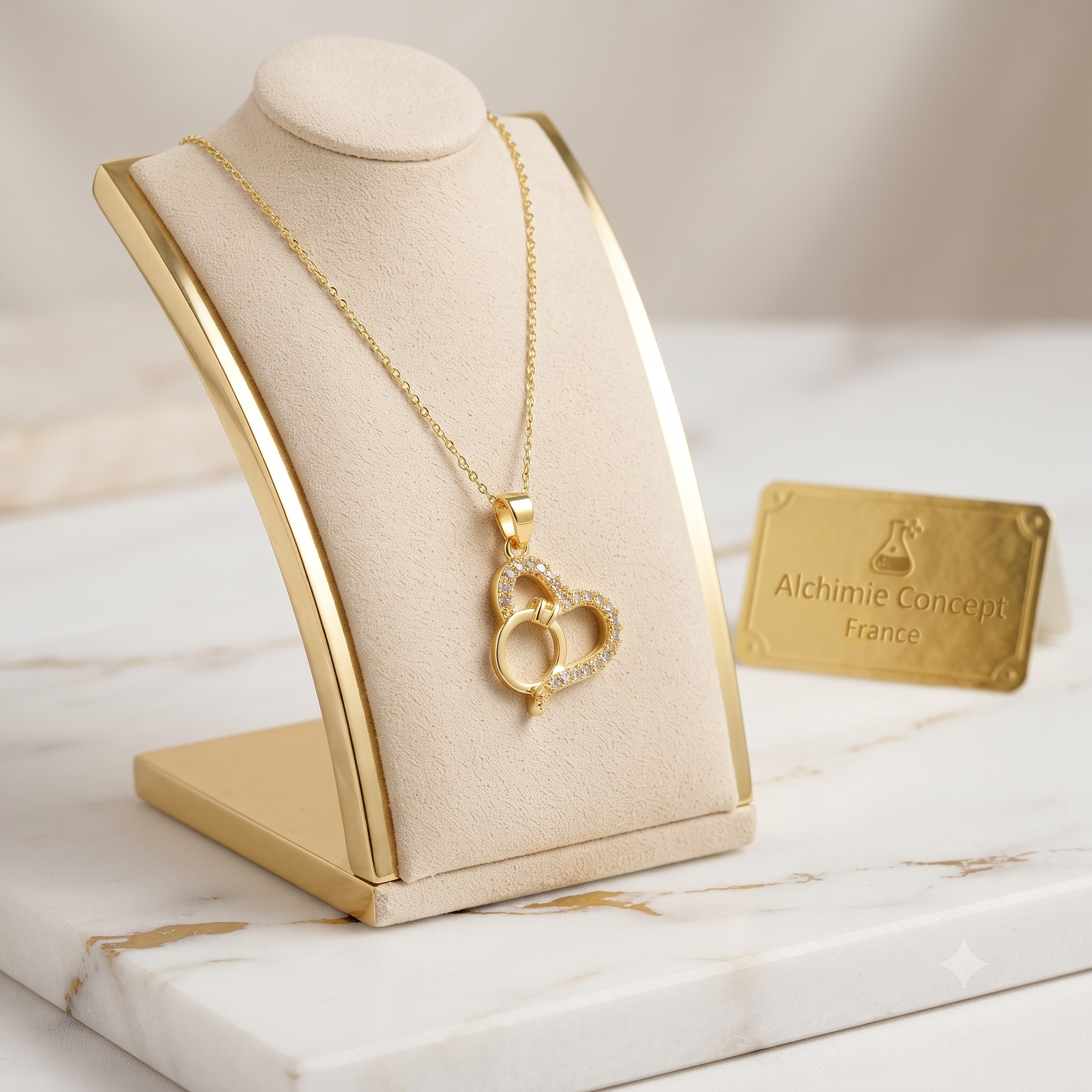 Collier Chaîne & Pendentif Cœur Zirconiums – Plaqué Or 1 Micron