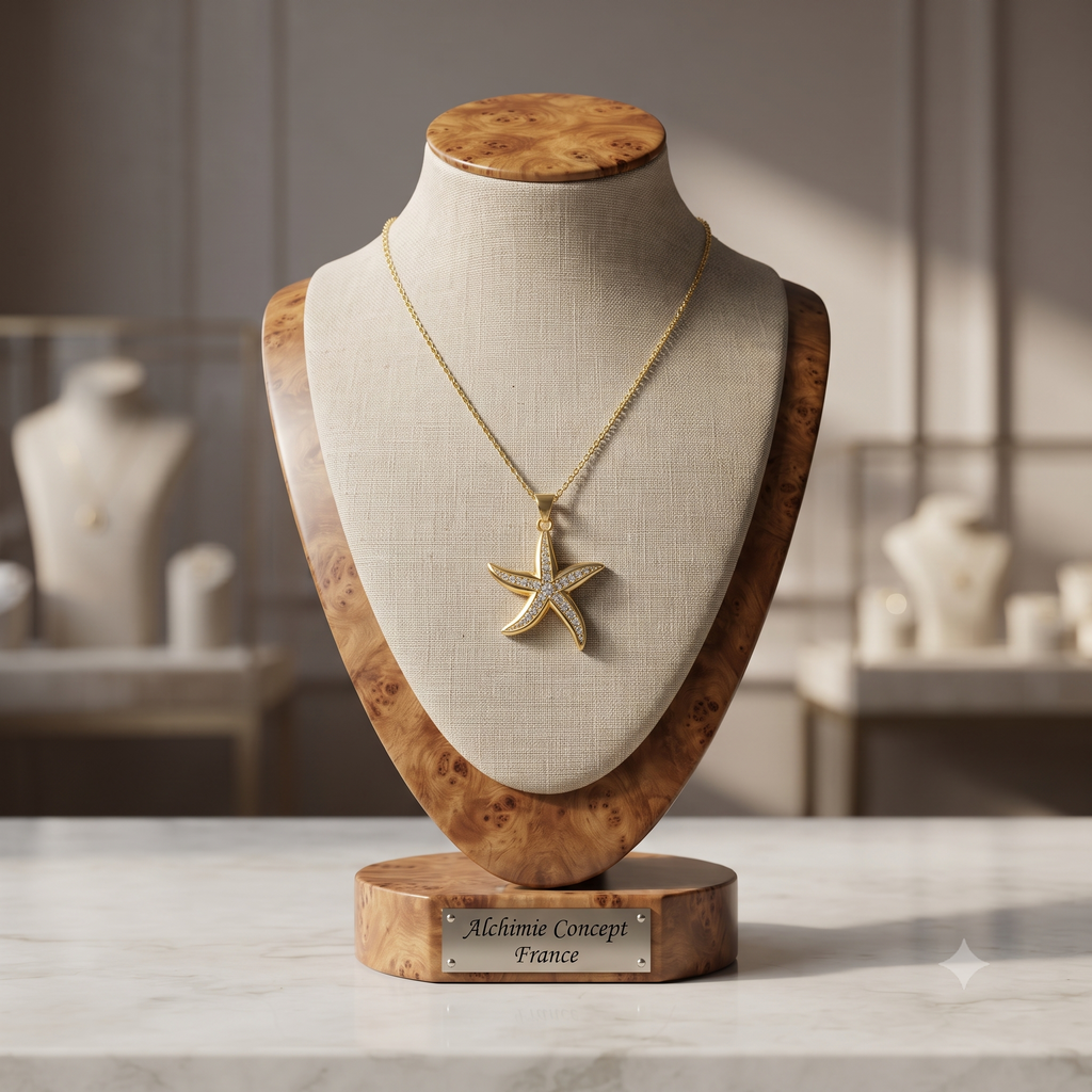 Collier Doré Pendentif Étoile de Mer Zirconiums – Chaîne 45 cm | Bijou Plage & Style