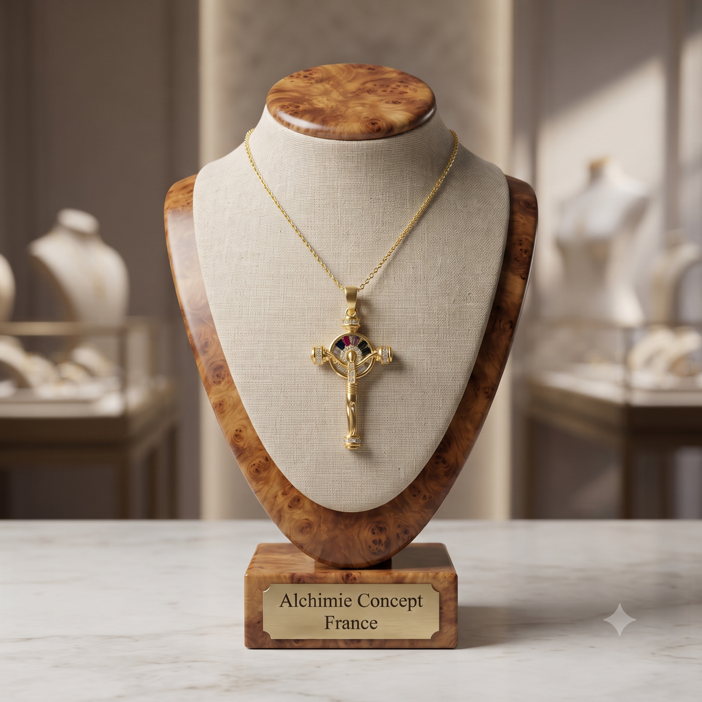 Collier Doré Pendentif Croix Christ Zirconiums Colorés – Chaîne 45 cm | Bijou Foi & Style