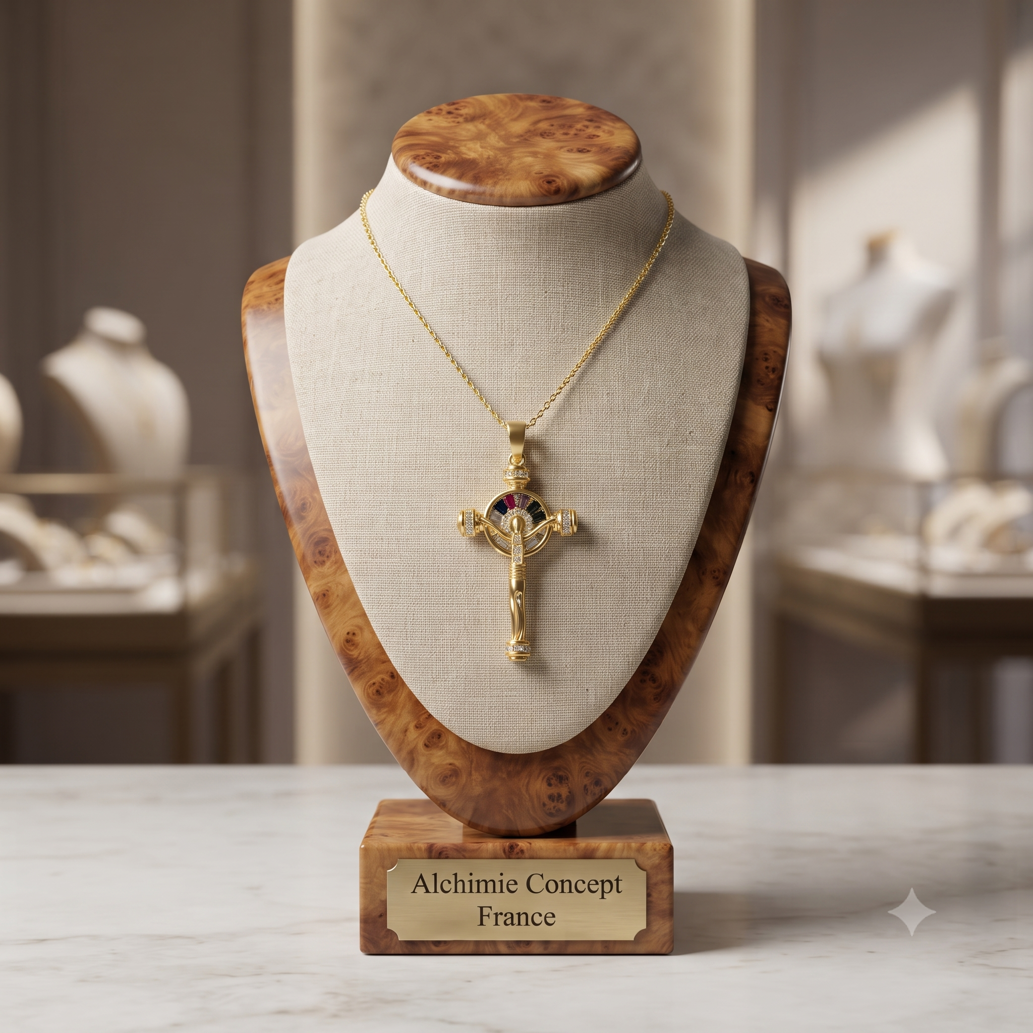 Collier Doré Pendentif Croix Christ Zirconiums Colorés – Chaîne 45 cm | Bijou Foi & Style