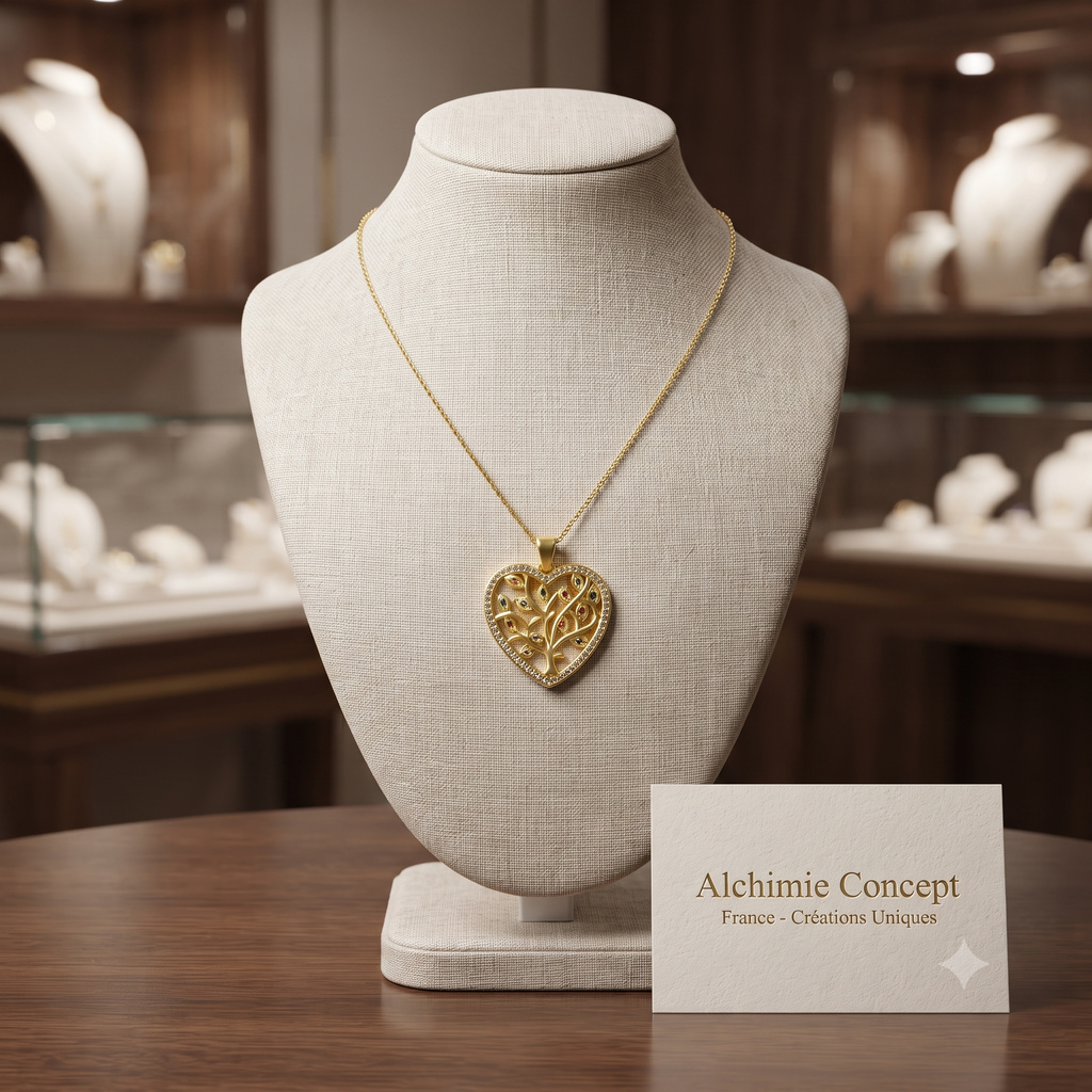 Collier Doré Arbre de Vie Cœur – Zirconiums Colorés Sertis | Amour & Nature Réunis