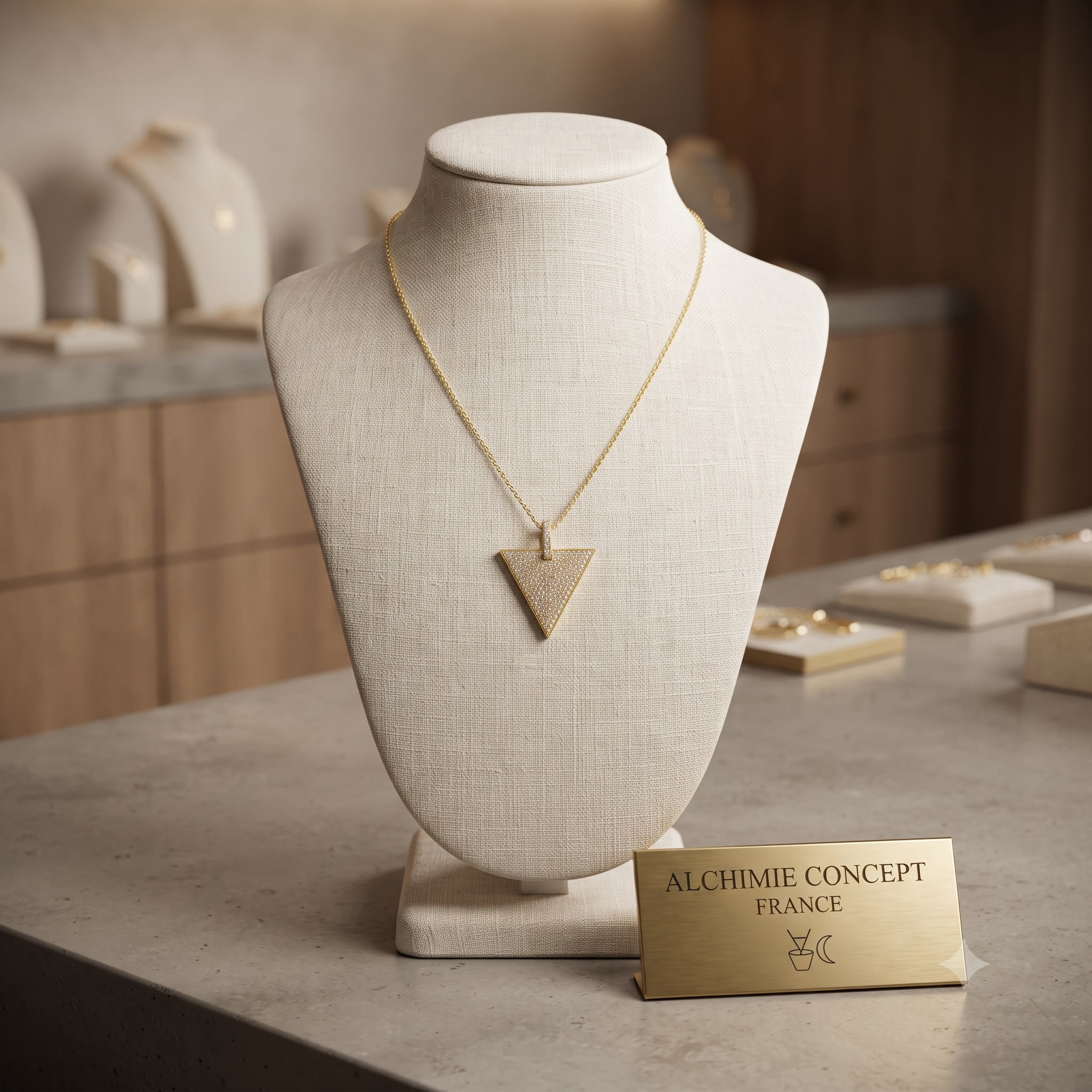 Collier Pendentif Triangle Zirconiums Blancs Scintillants Doré – Plaqué Or 1 Micron | Bijou Géométrique